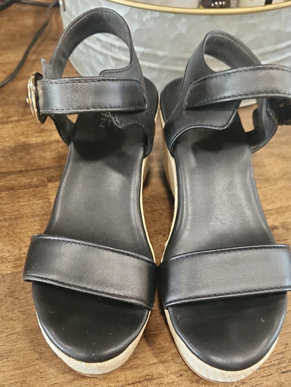 Naturalizer Black Wedge Sandals with Ankle Strap